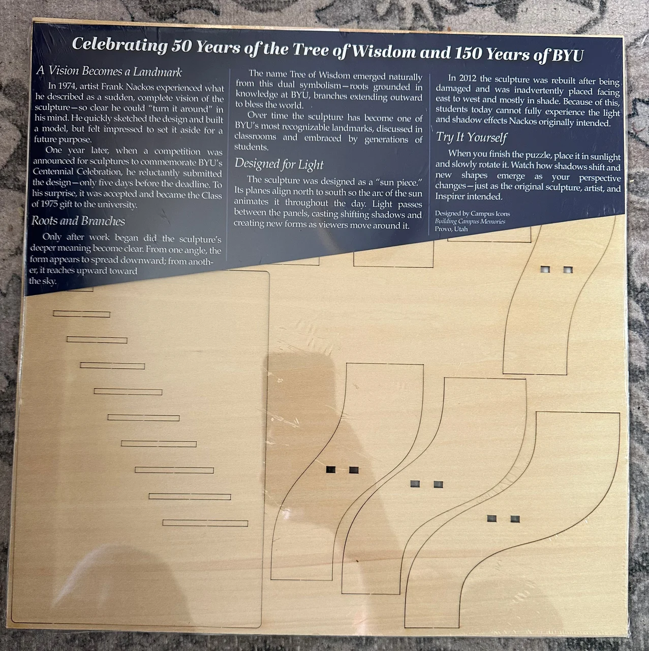 Back of the packaged Tree of Wisdom kit with its illustrated history