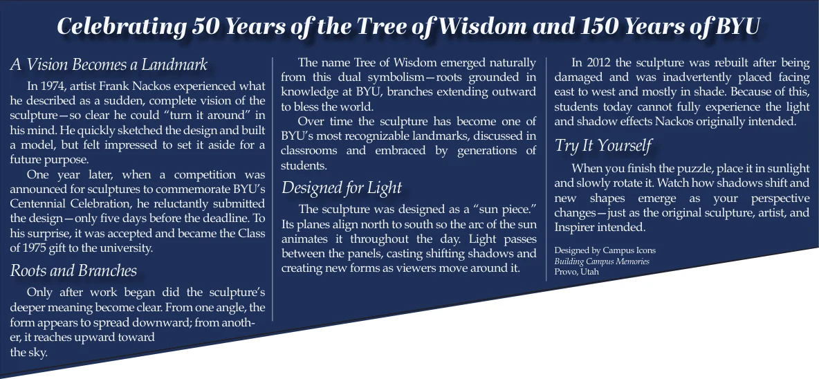Upright back packaging artwork describing the Tree of Wisdom and its changing light
